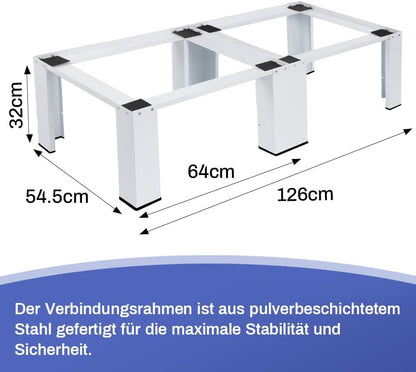 2 Fach Untergestell für Waschmaschinen Trockner Doppel Waschmaschinensockel | 126x54.5cm | max. 2x150kg - XIIW