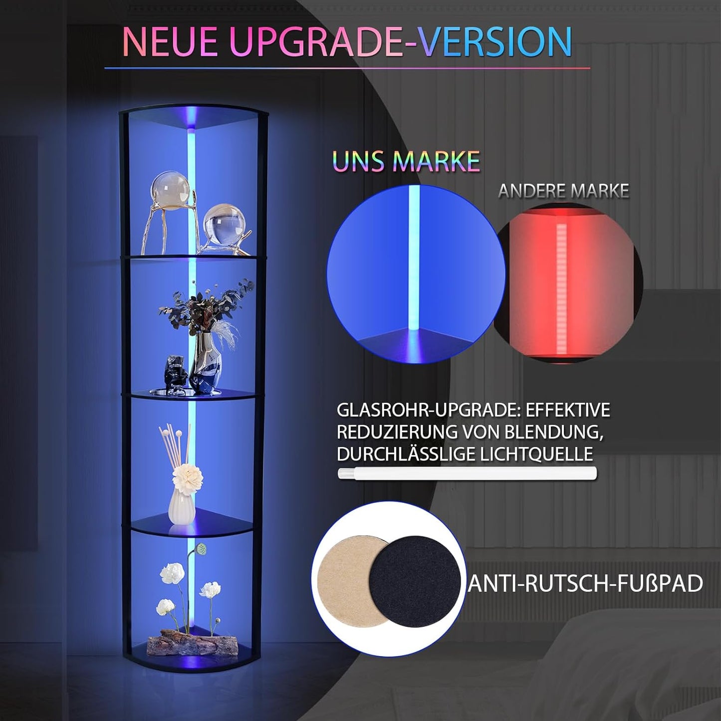 5 Stufige RGB Eckregal Stehend,LED Stehlampe Wohnzimmer 160cm App & Fernbedienung 2700-6500K