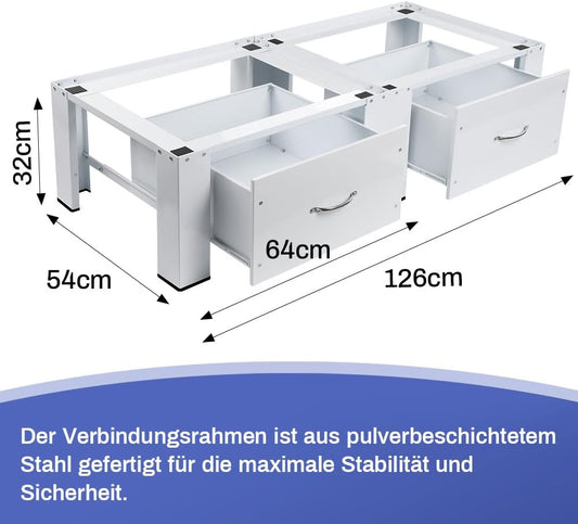 Doppel Untergestell für Waschmaschinen Trockner mit Schubladen max. 300kg | 126x54cm