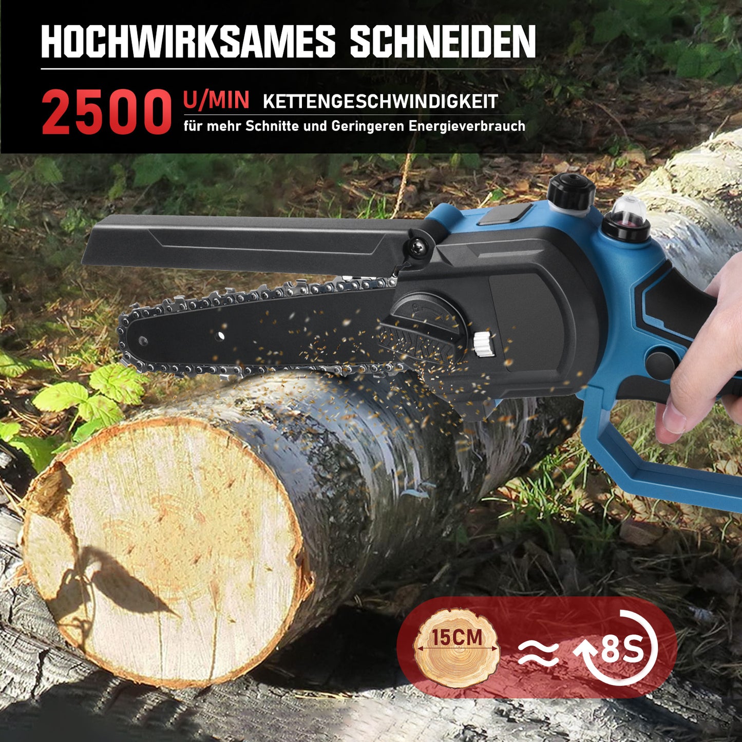 Mini Akku Kettensäge 450W mit 2 Akkus – Ideal für Baumschnitt, Garten & DIY, Leicht & Bürstenloser Motor