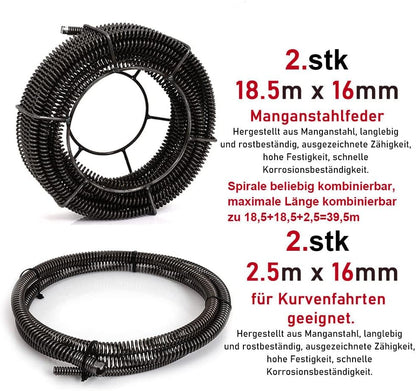 Drain Clean Rohrreinigungsgerät  39.5m Spirale | 500W 450PRMM | für Ø30-100mm Rohrleitungen | 8 Köpfe | - XIIW