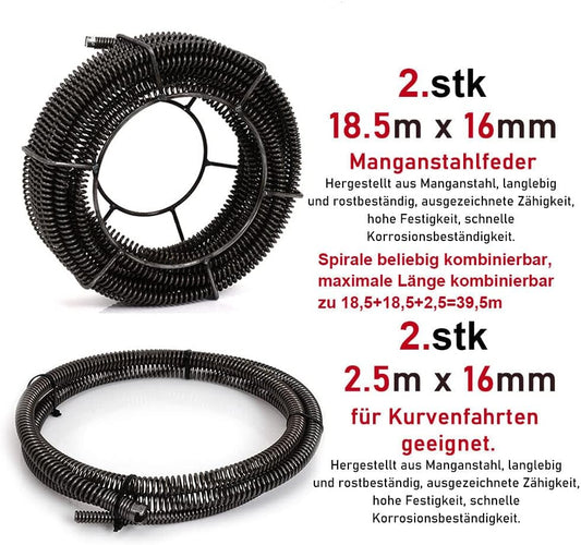 Drain Clean Rohrreinigungsgerät  39.5m Spirale | 500W 450PRMM | für Ø30-100mm Rohrleitungen | 8 Köpfe |