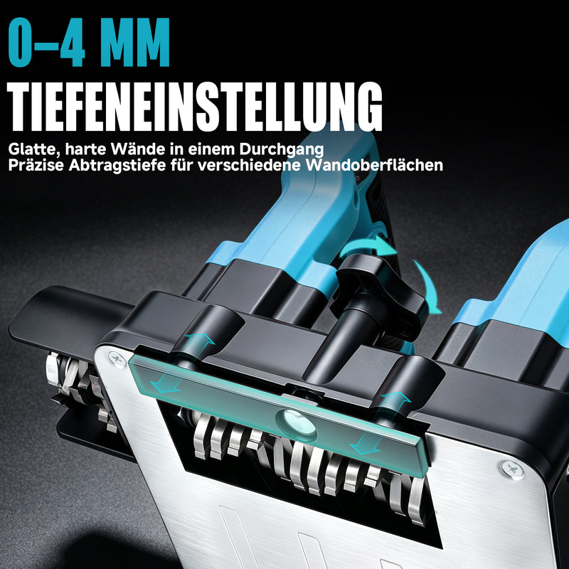 XIIW Akku Wandfräse 1600W, Akku Putzfräse & Sanierungsfräse 0–4 mm, 120 mm, 3×4,0Ah Akku, Seitenfräser, 1000–4000 U/min