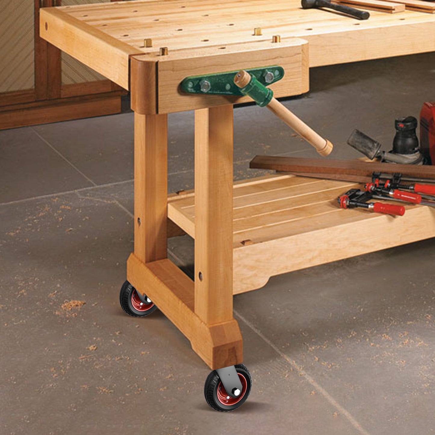 4er-Set 200mm Geländegängige Schwerlastrollen – 2× mit Bremse, 2× drehbar, für Werkstatt, Garten & Transportgeräte