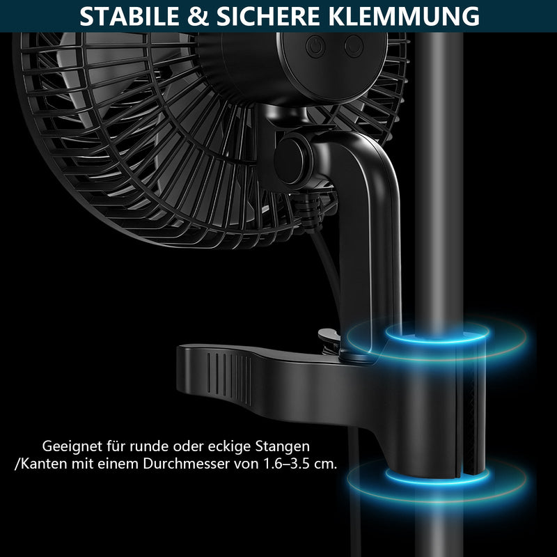 2er Set Grow Umluftventilator 320 CFM – Leiser Clip Ventilator mit EC - Motor, 10 Stufen, Oszillation, IP44