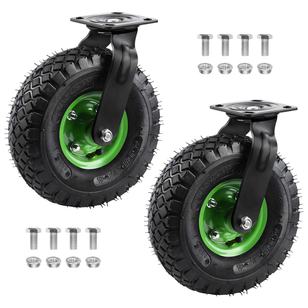 2-pack heavy-duty swivel casters 250mm – 360° rotating, air-filled, up to 600kg – for workshop & garden