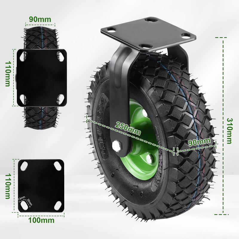 2er - Set Stabil geradeaus 250mm – starr, luftgefüllt, bis 600kg – für Werkstatt & Transportgeräte