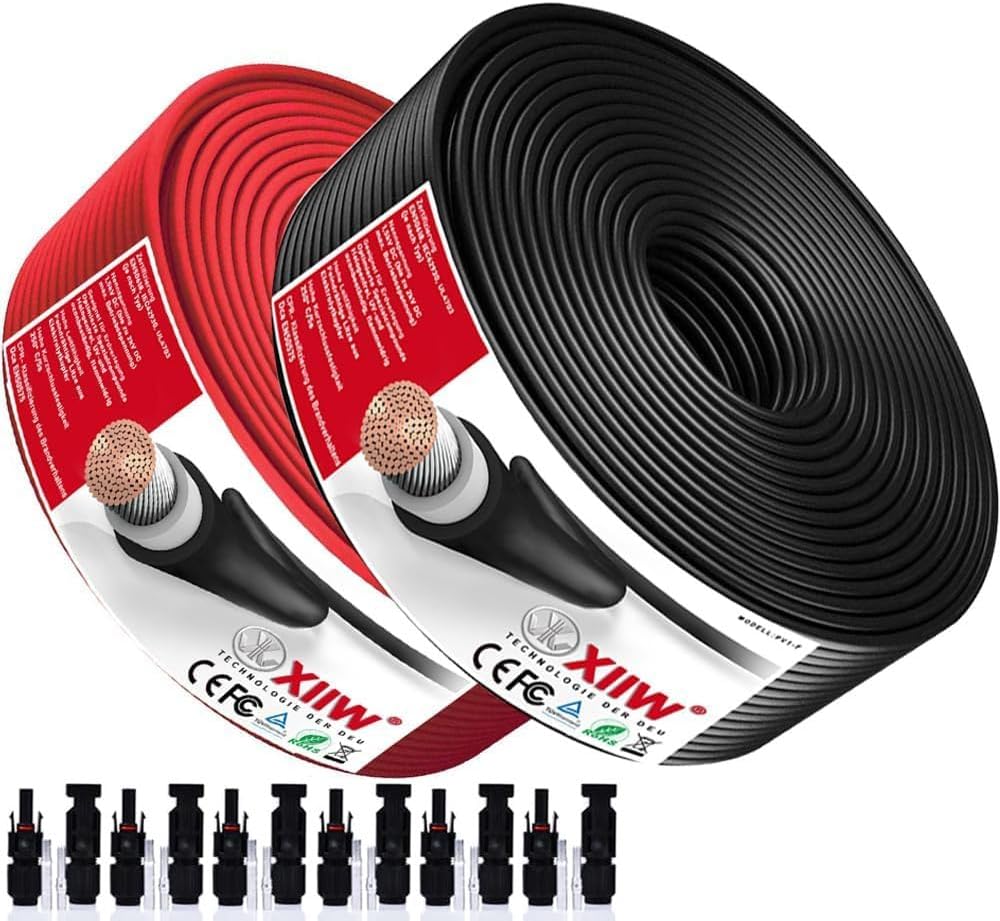 2PACK Rood+Zwart 4mm²/6mm²/10mm² 12AWG max1800V verlengkabel | incl. solarstekker halogeenvrij IP67