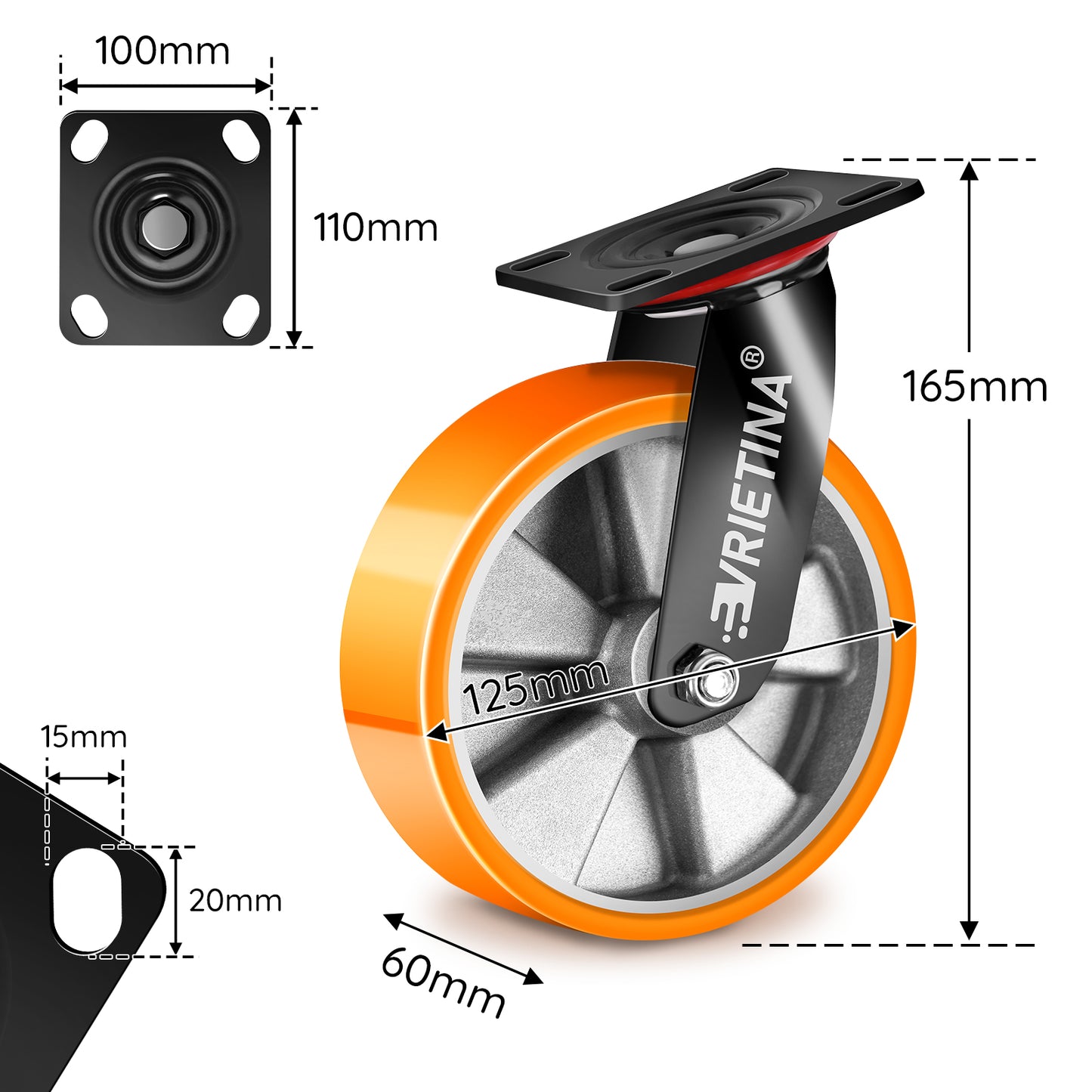 2×125mm Schwerlast-Lenkrollen mit 360° Drehung – Leise, wendig & stabil für Haushalt, Werkstatt & Regale