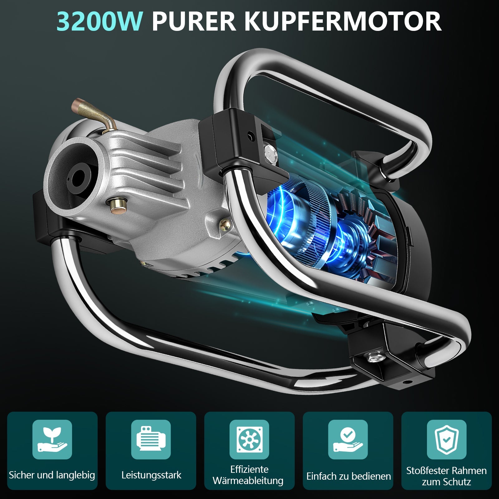 3200W Betonrüttler mit 50mm Vibrierkopf & 6m Weichwelle – Profi Betonverdichter