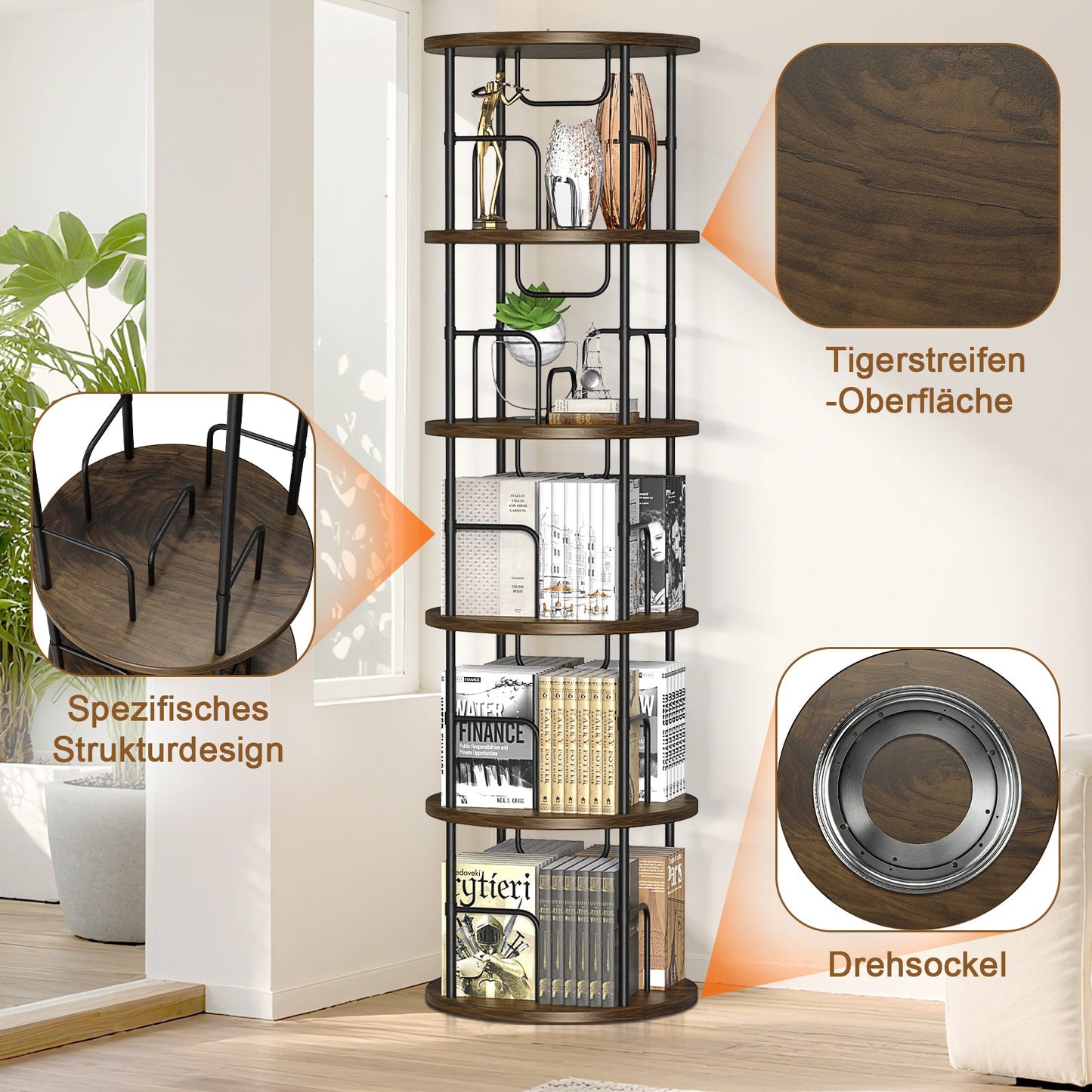 360° Drehbares Bücherregal 5 Etagen – Platzsparend, Stabil & Vielseitig