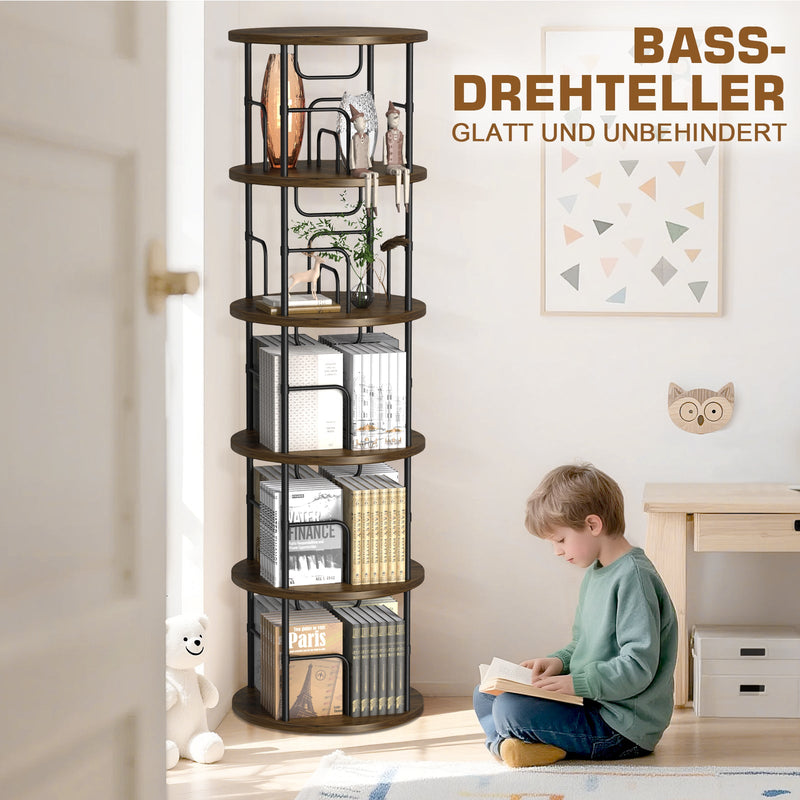 360° Drehbares Bücherregal 5 Etagen – Platzsparend, Stabil & Vielseitig