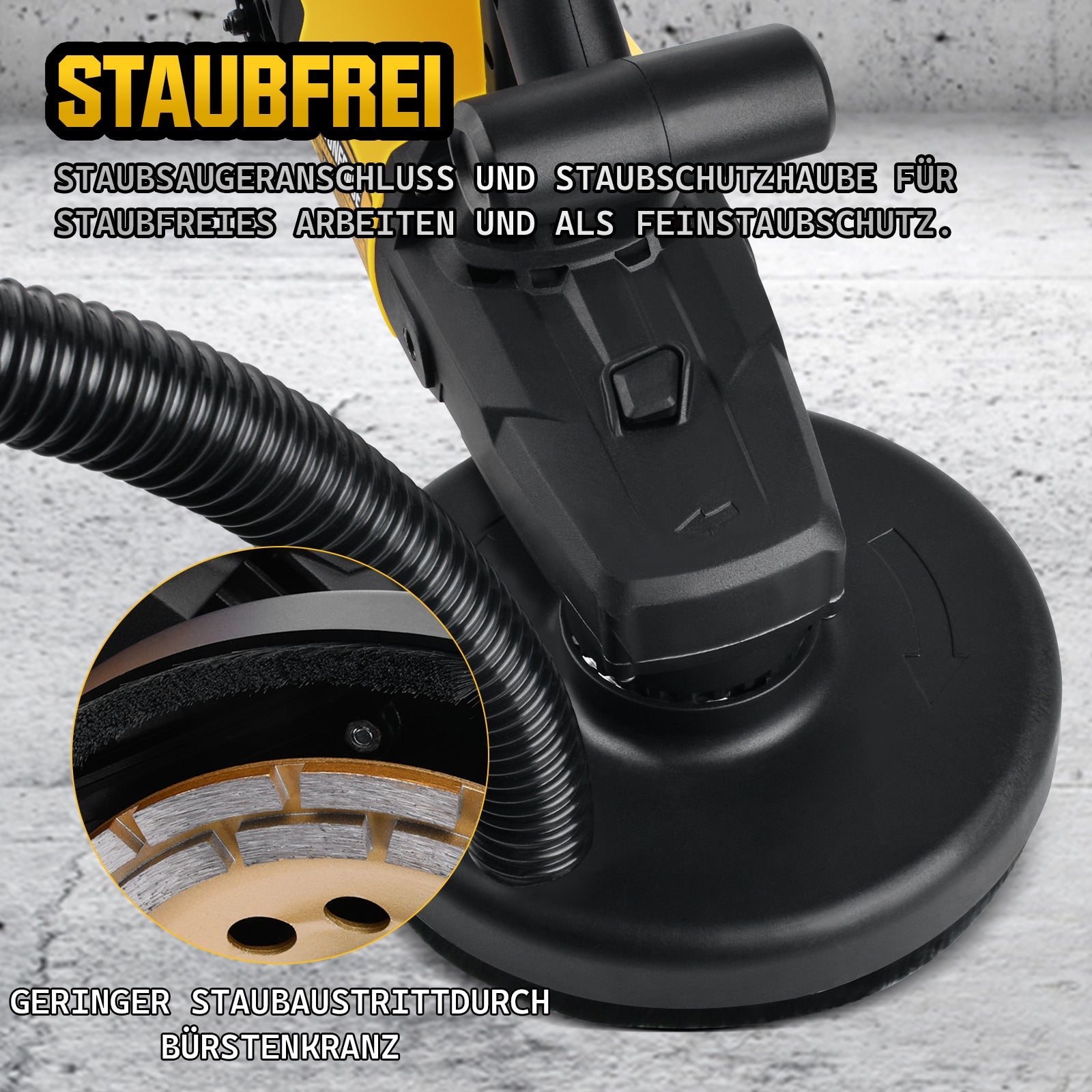 3800W Betonschleifer mit Staubsaugsystem – Professionelles Schleifen für Beton, Naturstein, Fliesen & Putz
