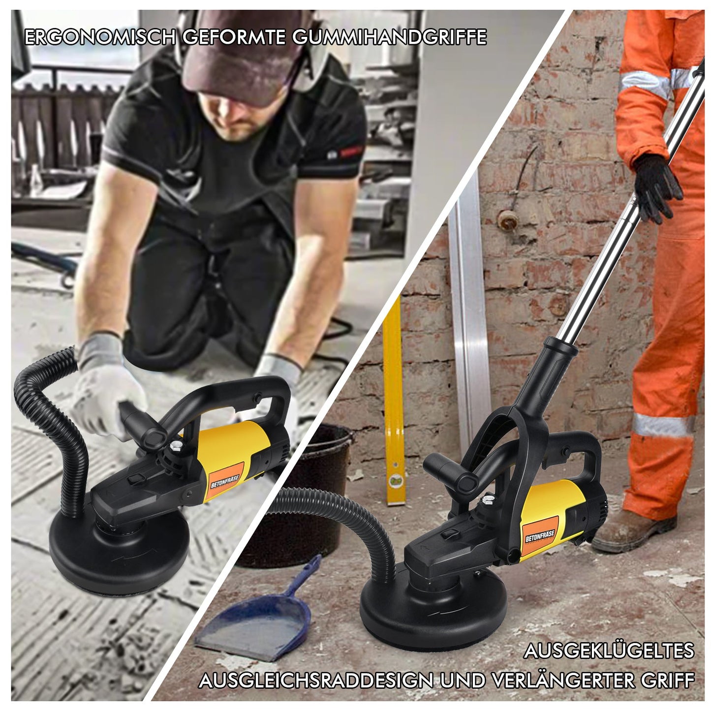 3800W Betonschleifer mit Staubsaugsystem – Professionelles Schleifen für Beton, Naturstein, Fliesen & Putz
