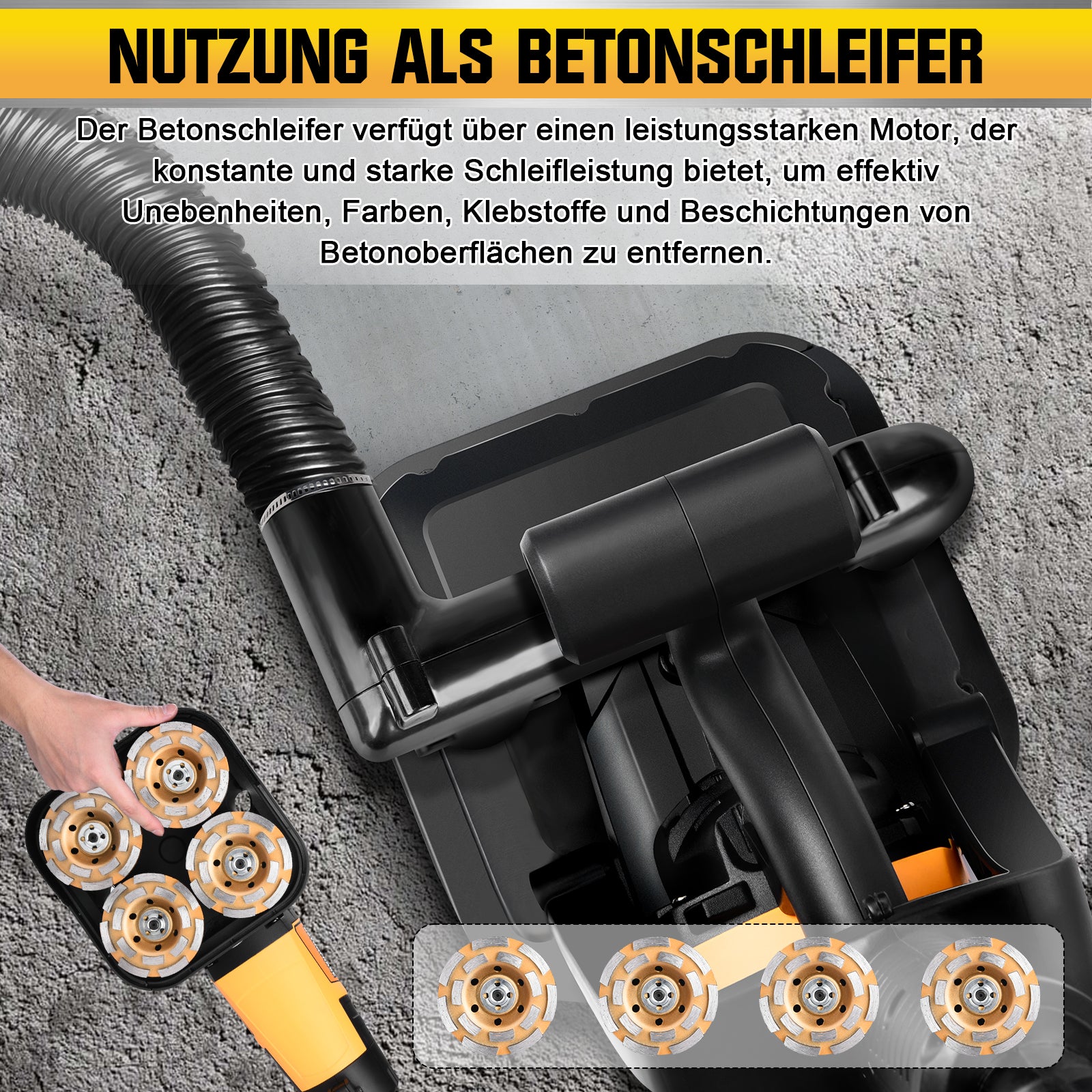 3800W Betonschleifer – Multifunktionale Schleifmaschine mit Staubabsaugung für Beton,Metall – Ergonomisch für Profi & DIY