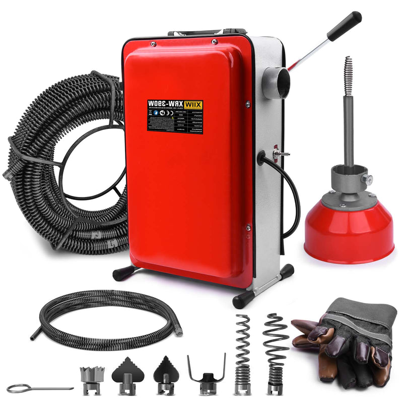 390W Rohrreinigungsmaschine mit 12m Ø16mm, 10m Ø8mm Spirale für Ø20 - 100mm Rohrleitungen 450U/M