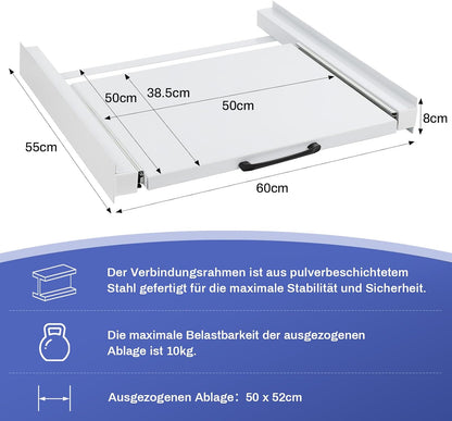 Metall Verbindungsrahmen mit Ausziehplatte Verdickte Zwischenbaurahmen für Waschmaschine inkl. Zurrgurt - XIIW