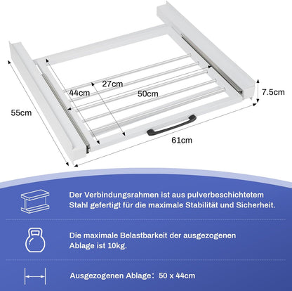 Verbindungsrahmen mit Ausziehbarer Handtuchhalter 61x55cm Max.100kg Waschmaschine Trockner - XIIW