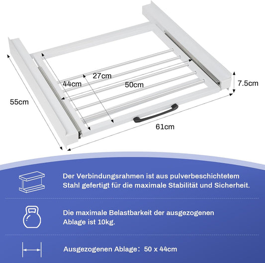 Verbindungsrahmen mit Ausziehbarer Handtuchhalter 61x55cm Max.100kg Waschmaschine Trockner