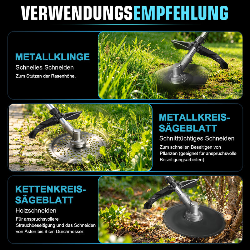 XIIW Akku Freischneider 1680W, Bürstenlos 18800 U/min, 2×4,0Ah Akkus, mit 3 Bürsten, Metallmessern & Sägeblättern