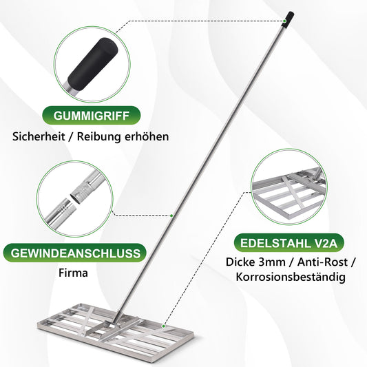 Profi 85*35CM Rakel Rasen Edelstahl Levelingrake Flächenebner Leveler zum Sanden Rakel - XIIW