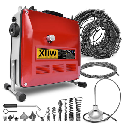 850W Rohrreinigungsmaschine mit 14m Ø22mm,14.5m Ø16mm, 5m Ø10mm Spirale für Ø20-200mm Rohrleitungen 450U/M - XIIW