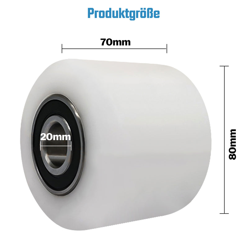 XIIW 2x Nylon Hubwagenrollen 80x70 mm Weiß, Achse 20 mm, Lastrollen für Handhubwagen, bis 1000 kg pro Rolle