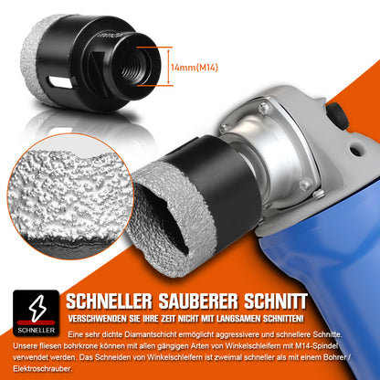 11tlg M14 Diamant Bohrkronen 6/8/10/12/20/35/45/50/68cm + 2 Trennscheibe 125mm - XIIW