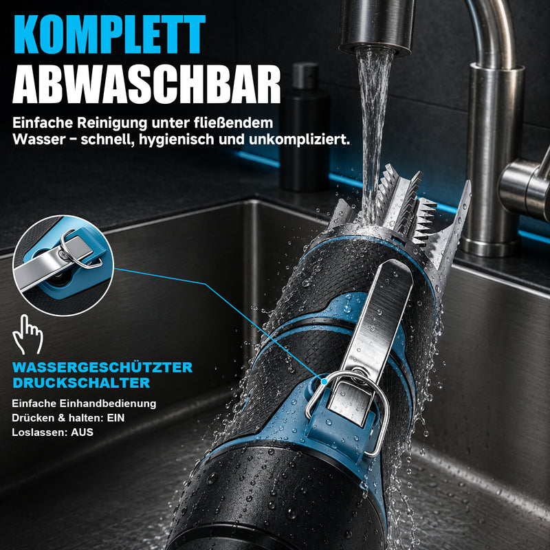XIIW Elektrischer Fischentschupper 650W 7500 U/min, Fischschupper mit 304 Edelstahl, abwaschbar, 180° Schutzhaube, 2200mAh Akku