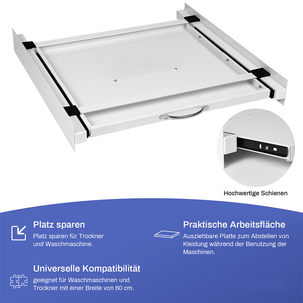 Zwischenbaurahmen mit Ausziehbarer Ablage aus Stahl | 60x54cm | Max.100kg für Waschmaschine Trockner