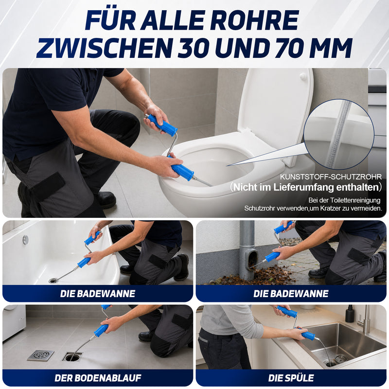 XIIW Rohrreinigungsspirale Ø12 mm 2x3 m, Abflussspirale mit 7 Köpfen, Handkurbel & Bohrmaschinenadapter, Rohre bis Ø80 mm