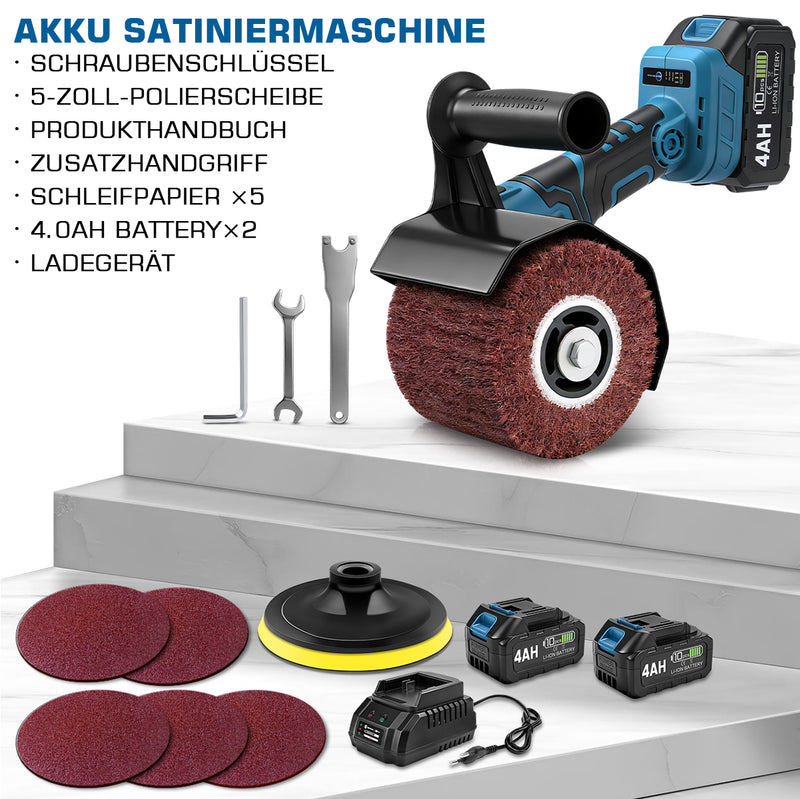XIIW 3-in-1 Akku-Satiniermaschine 1200W, Bürstenschleifer & Poliermaschine, 2×4,0Ah Akkus, 5500–9000 U/min, M14