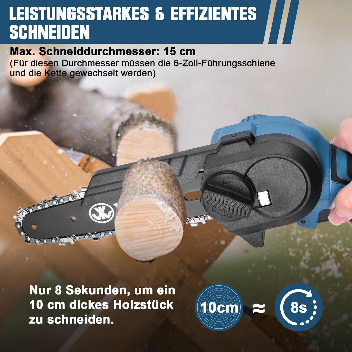 4 - Zoll Akku Mini Kettensäge – Leichte kabellose Gartensäge mit 350W Motor, 60 Min Laufzeit, ideal für Äste & Holzschnitt im Garten