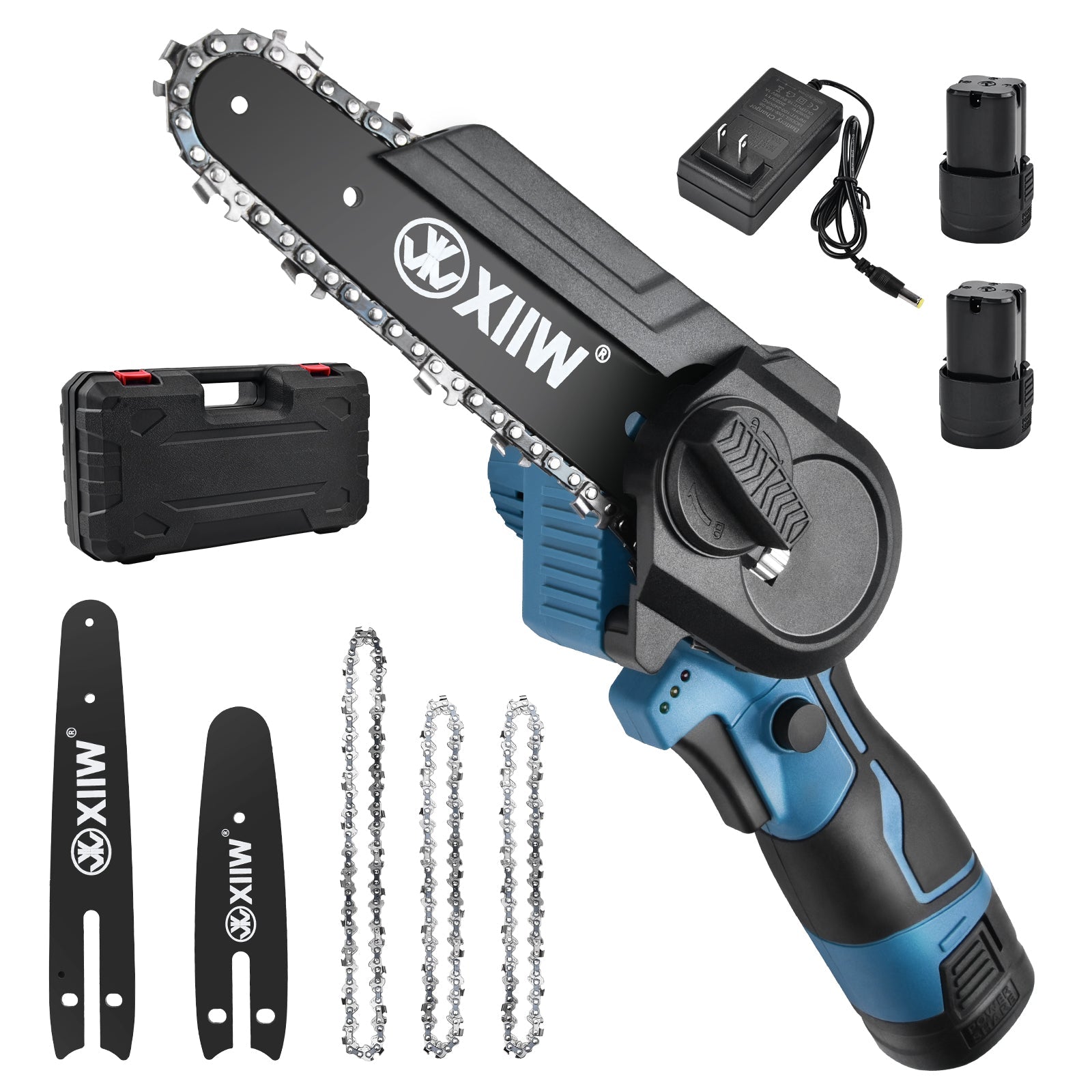 4 - Zoll Akku Mini Kettensäge – Leichte kabellose Gartensäge mit 350W Motor, 60 Min Laufzeit, ideal für Äste & Holzschnitt im Garten