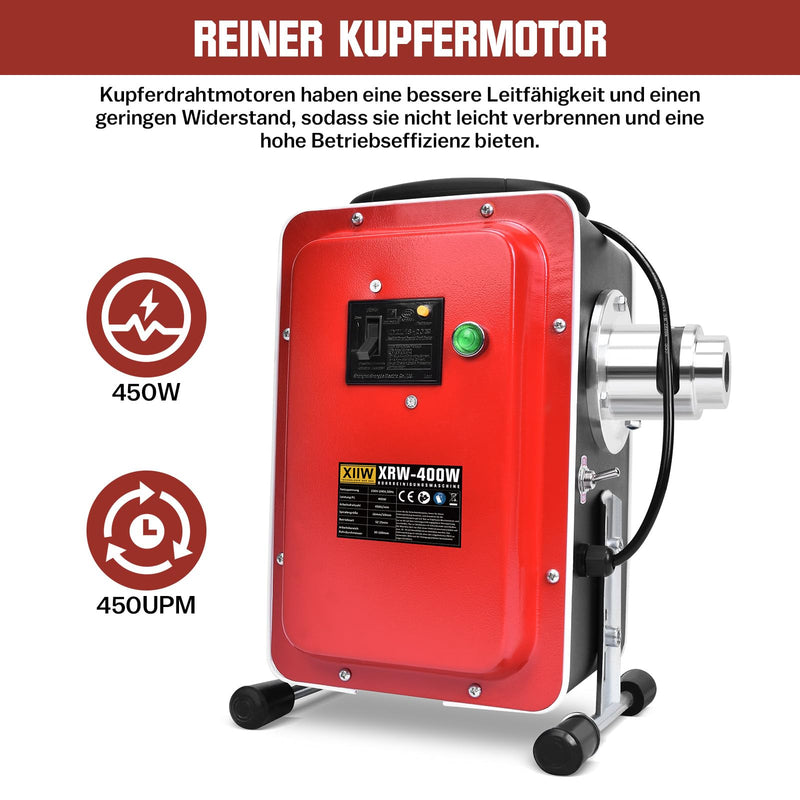 400W Rohrreinigungsmaschine – Elektrischer Abflussreiniger für 30–100mm Rohre mit Spiralen & Bohrköpfen