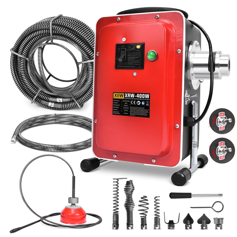 400W Rohrreinigungsmaschine – Elektrischer Abflussreiniger für 30–100mm Rohre mit Spiralen & Bohrköpfen