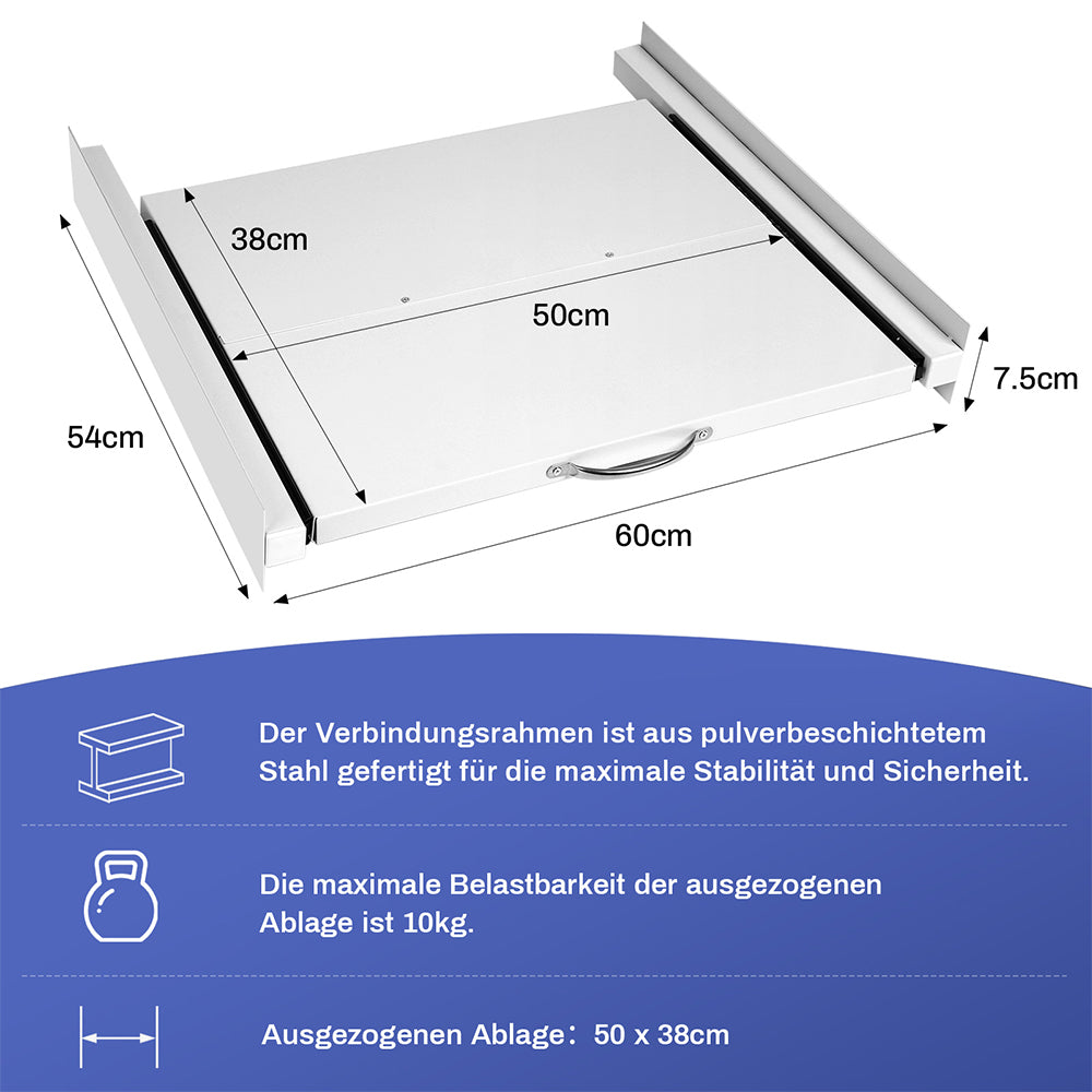 Zwischenbaurahmen mit Ausziehbarer Ablage aus Stahl | 60x54cm | Max.100kg für Waschmaschine Trockner