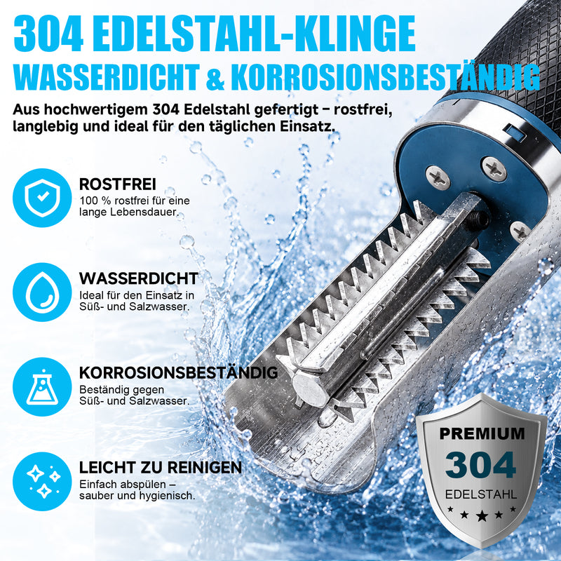 XIIW Elektrischer Fischentschupper 650W 7500 U/min, Fischschupper mit 2×2200mAh Akkus, 304 Edelstahl, abwaschbar, 180° Schutzhaube