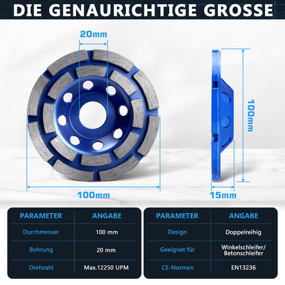Premium Diamant-Turboschleifscheibe 100 mm mit 20 mm Bohrung für Winkelschleifer