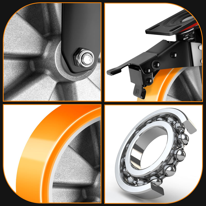 4er - Set Geländegängige Schwerlastrollen 200mm– 2 mit Bremse, 2 drehbar für Werkstatt, Garten & Transportgeräte