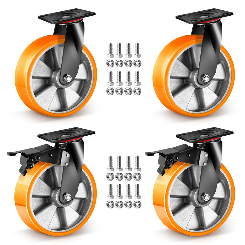 4er - Set Geländegängige Schwerlastrollen 200mm– 2 mit Bremse, 2 drehbar für Werkstatt, Garten & Transportgeräte