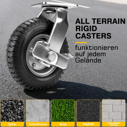 4er Set Pneumatische Lenkrollen 200mm – Geländegängig, Schwerlast, Naturkautschuk & Kugellager