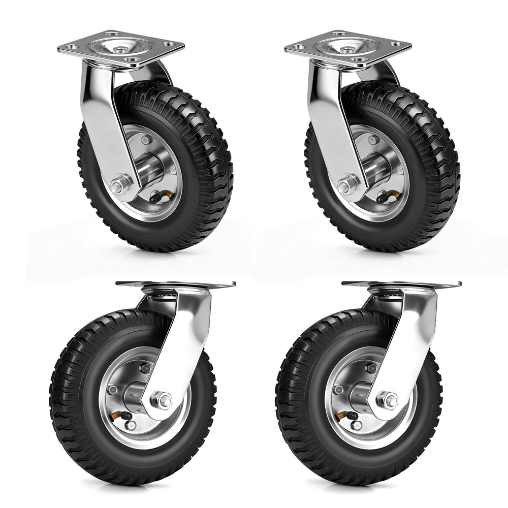 Set van 4 pneumatische zwenkwielen 200 mm – terreinvaardig, zwaar belastbaar, natuurrubber & kogellagers