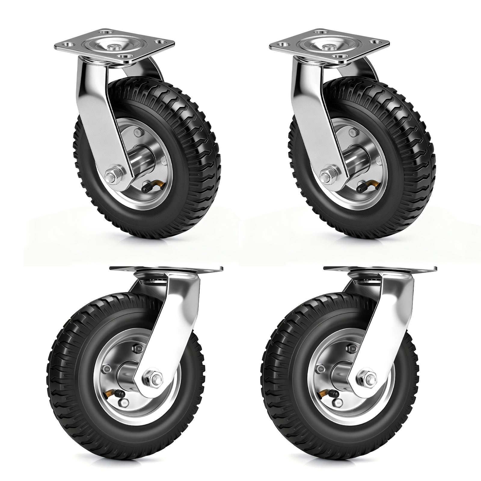 4er Set Pneumatische Lenkrollen 200mm – Geländegängig, Schwerlast, Naturkautschuk & Kugellager