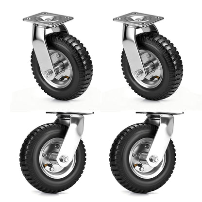 4er Set Pneumatische Lenkrollen 200mm – Geländegängig, Schwerlast, Naturkautschuk & Kugellager