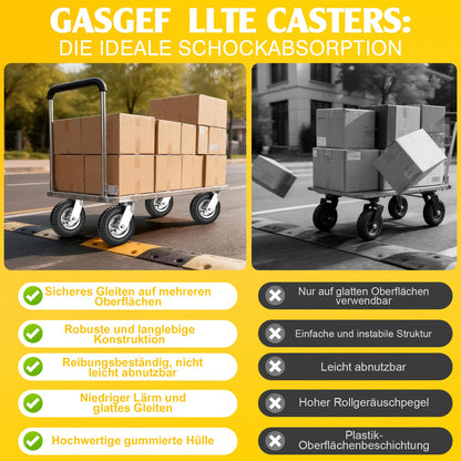 4er Set Pneumatische Rollen 200mm – 2 Bremsrollen + 2 Lenkrollen, Schwerlast & Geländegängig mit Luftbereifung