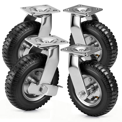 4er Set Pneumatische Rollen 200mm – 2 Bremsrollen + 2 Lenkrollen, Schwerlast & Geländegängig mit Luftbereifung