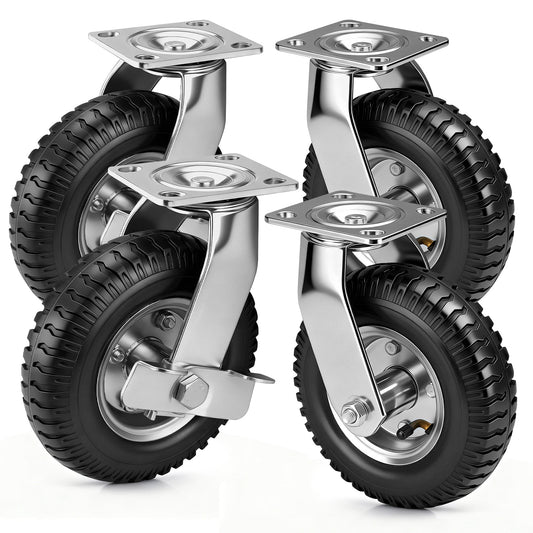 4er Set Pneumatische Rollen 200mm – 2 Bremsrollen + 2 Lenkrollen, Schwerlast & Geländegängig mit Luftbereifung