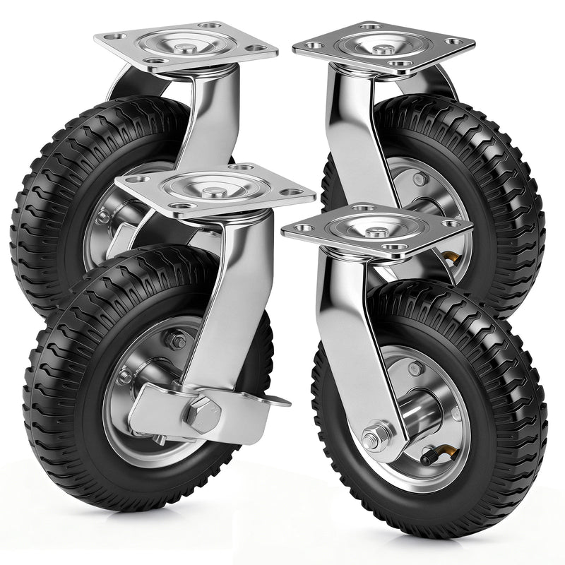 4er Set Pneumatische Rollen 200mm – 2 Bremsrollen + 2 Lenkrollen, Schwerlast & Geländegängig mit Luftbereifung