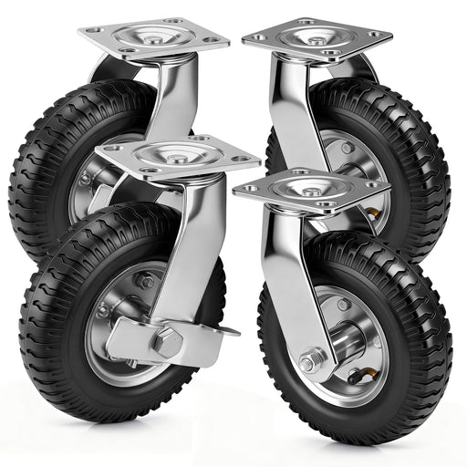 4er Set Pneumatische Rollen 200mm – 2 Bremsrollen + 2 Lenkrollen, Schwerlast & Geländegängig mit Luftbereifung